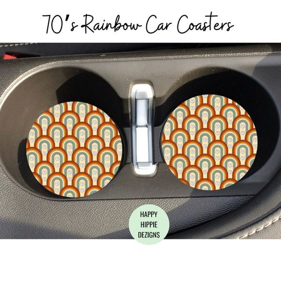 70’s Rainbow Car Coaster 2 Pack - Picture 1 of 4